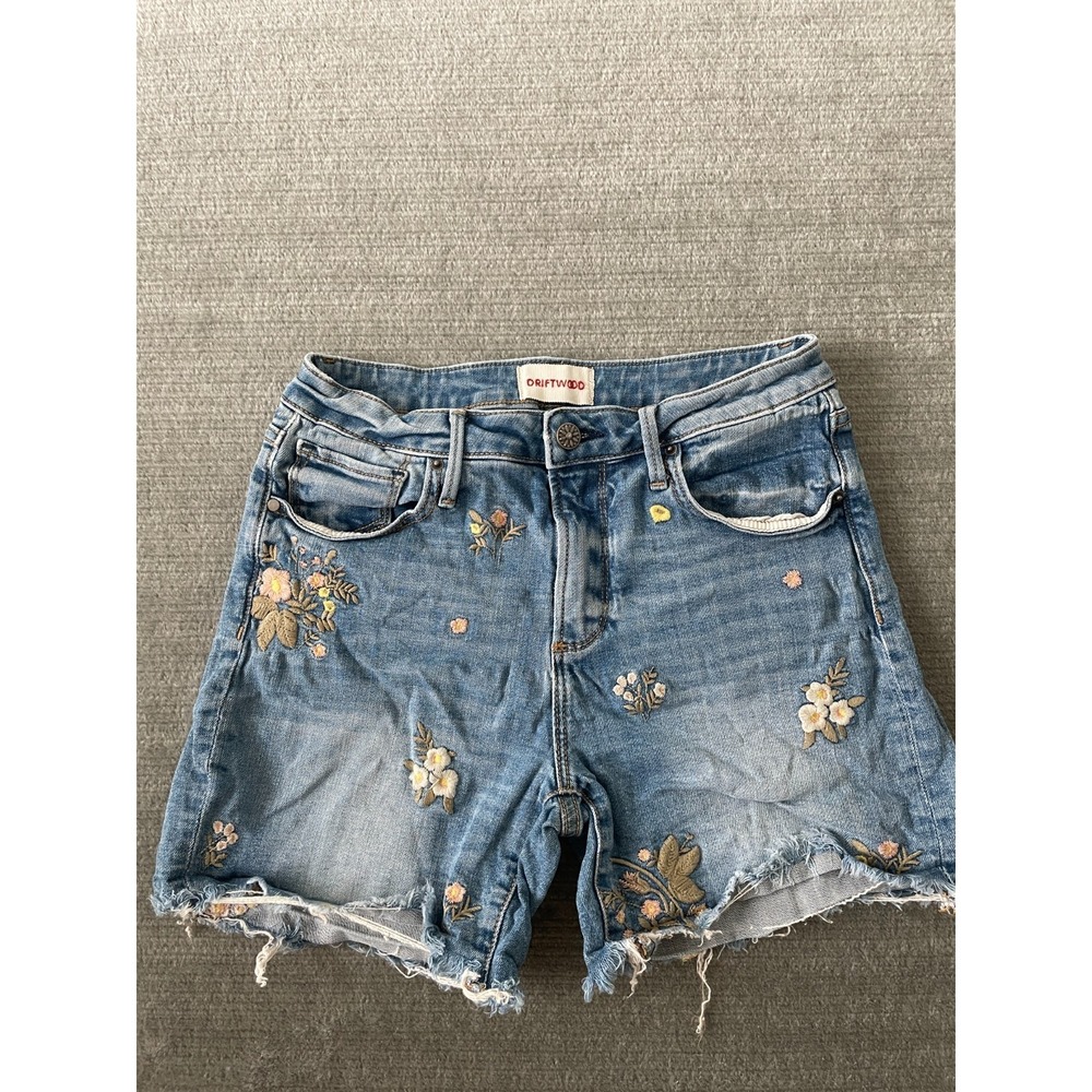 Driftwood Jean Shorts Women 27x4.5 Lulu Distressed Embroidered Boho Western